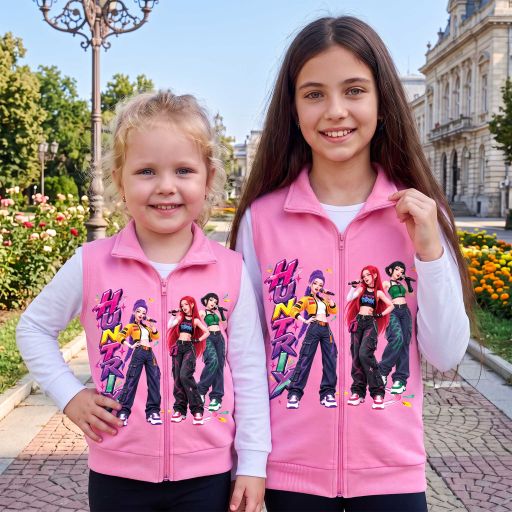 Розов плътен елек K-Pop за момиче