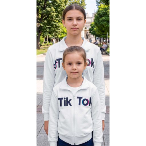 Детски плътен суичър с дълъг ръкав ТикТок в бяло