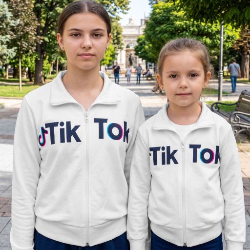 Бял плътен суичър ТикТок за дете