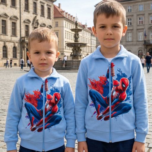 Момчешки плътен суичър в синьо със Спайдърмен