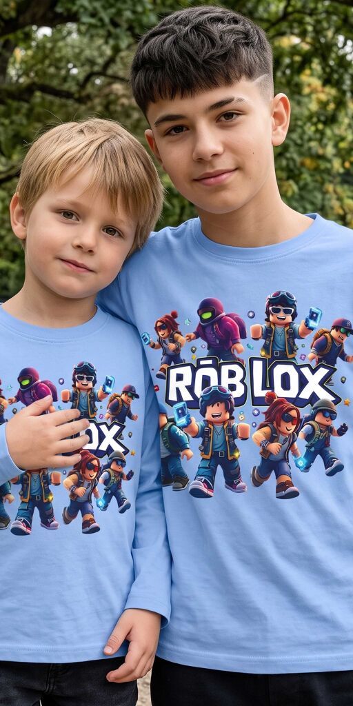 Тънка детска блуза в синьо с Roblox дизайн