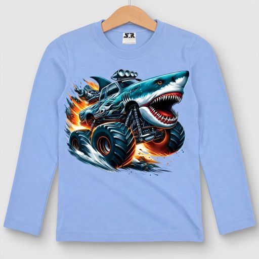 Детска блуза Monster Trucks с акула за малки автомобилни фенове