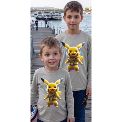 Сива детска тънка блуза Пикачу с дълъг ръкав