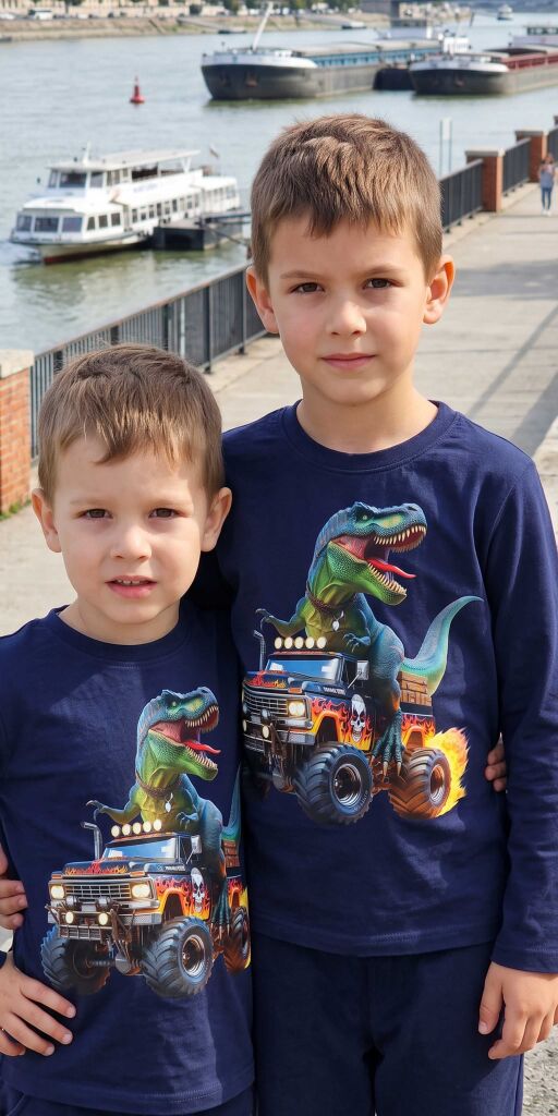 Детска тънка блуза Hot Wheels Monster Trucks с динозавър и дълъг ръкав
