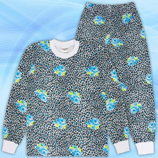 Пижама ягуар с цветя в синьо