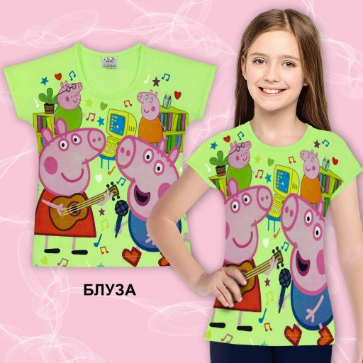 Блуза с къс ръкав Пепа прасето в резеда