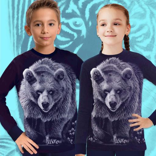 Блуза тънка с мечка тъмносиньо