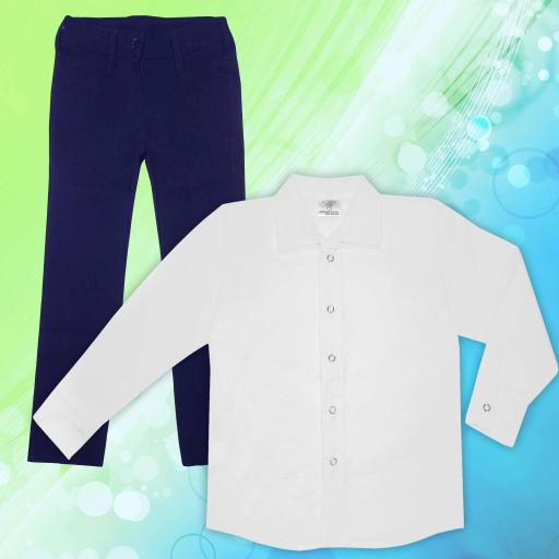 Комплект тъмносин панталон и бяла риза